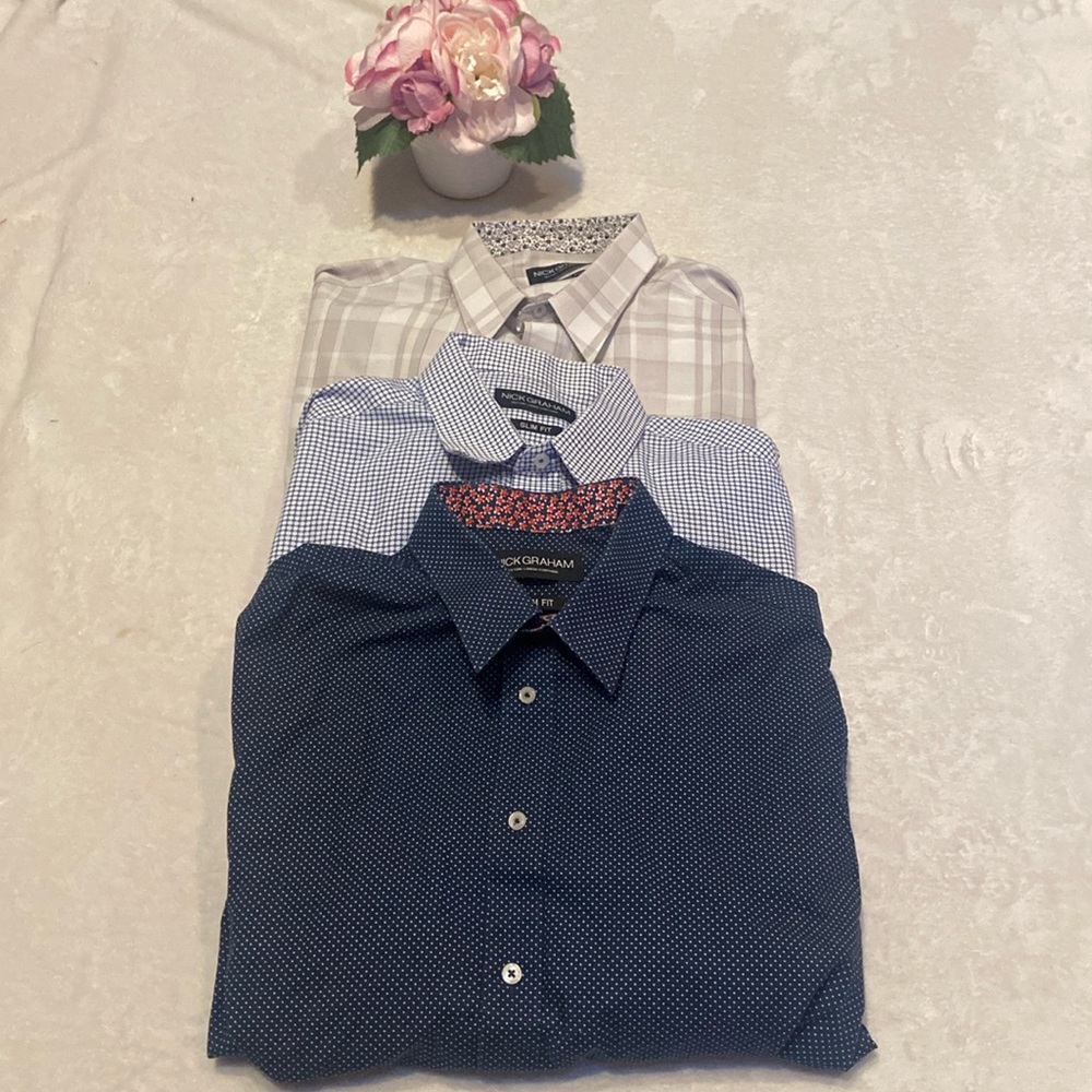 NICK GRAHAM Slim Fit Size 17-17.5 34-35 Long Sleeve Button Down Shirts